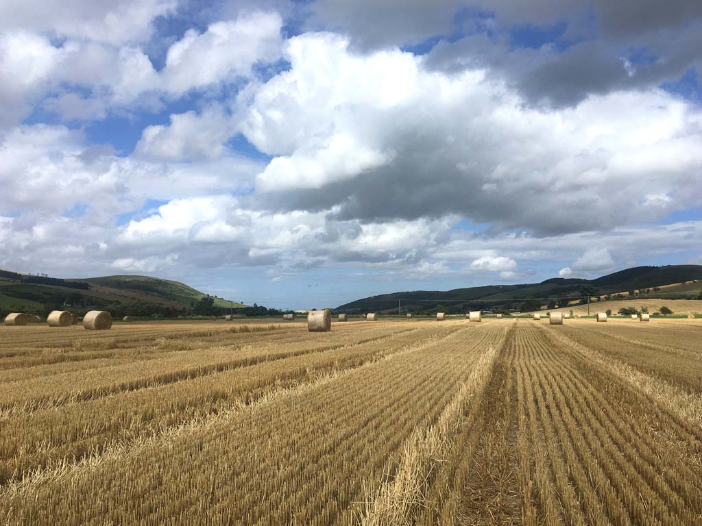 Bales and stubble in harvested field near Kirk Yetholm